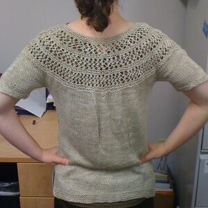 Knit Linen Rayon Short Sleeve Top with Lace Pattern